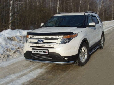 Защита передняя овальная длинная 75-42 мм ТСС для Ford Explorer 2011-2015