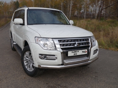 Защита передняя двойная 76/75 мм ТСС для Mitsubishi Pajero 4 2014-2021