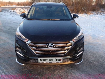 Защита переднего бампера уголки 42 мм ТСС для Hyundai Tucson 2015-2018