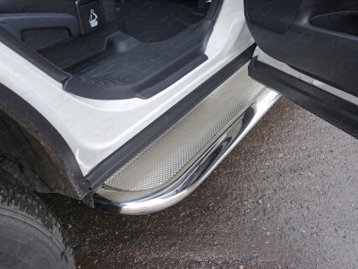 Пороги овал с площадкой нержавеющий лист 75х42 мм ТСС для Renault Kaptur 2016-2021