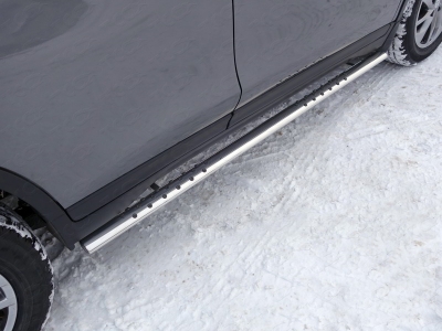 Пороги овальные с проступью 75х42 мм ТСС для Nissan X-Trail T32 2019-2021