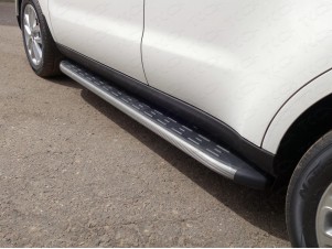 Пороги алюминиевые с накладкой ТСС серые для Kia Soul № KIASOUL17-28GR