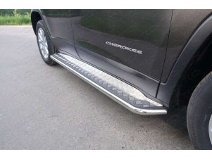 Пороги с площадкой алюминиевый лист 42 мм для Jeep Cherokee № JEEPCHER14-05